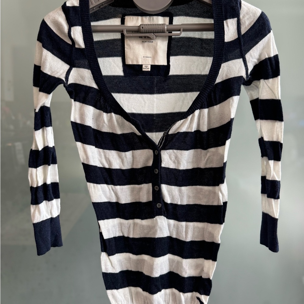 Abercrombie & Fitch Navy and White Striped Cardigan